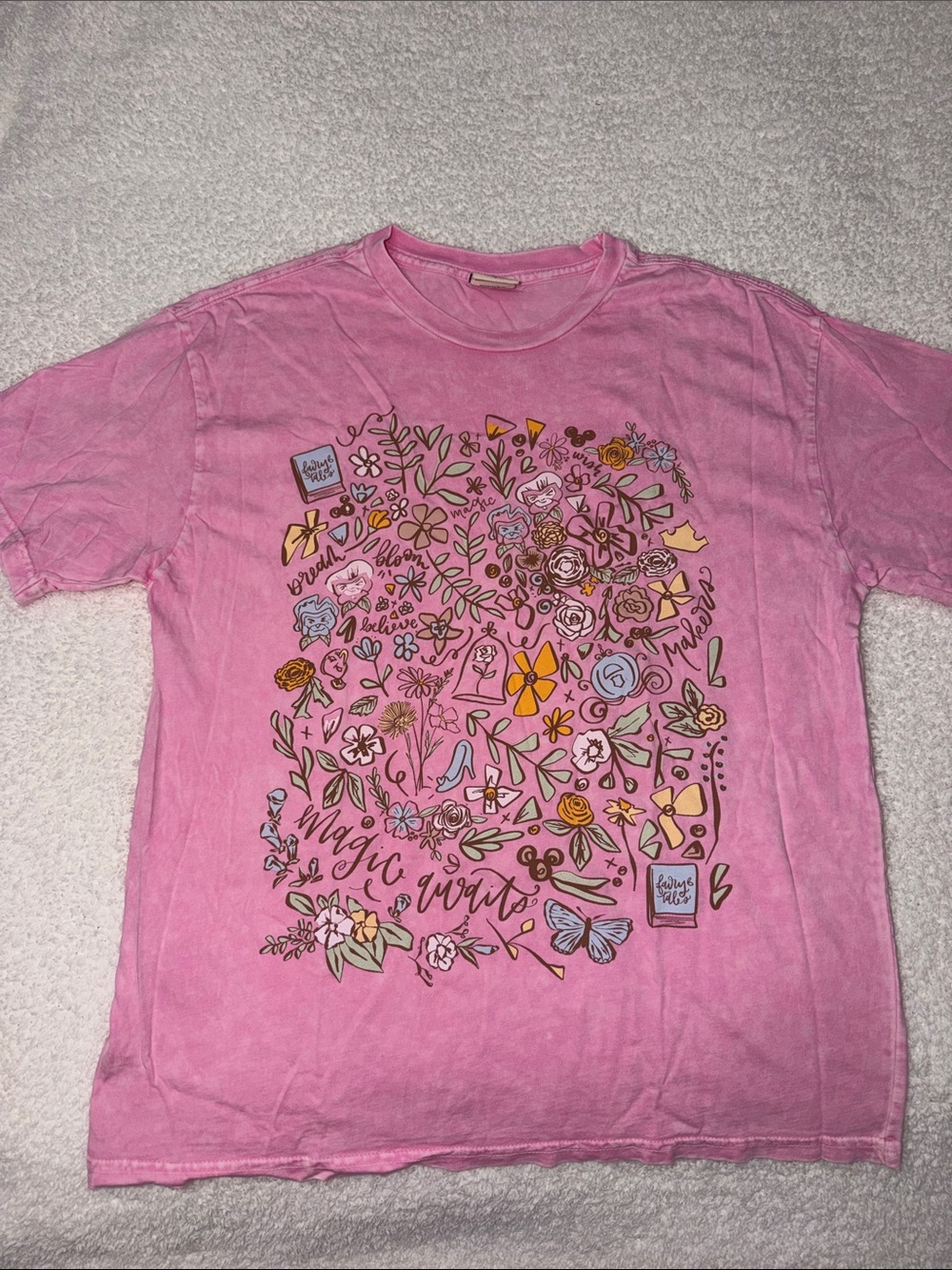 Disney inspired Pink Floral Graphic Tee - Unbranded Magic Garden Short Sleeve